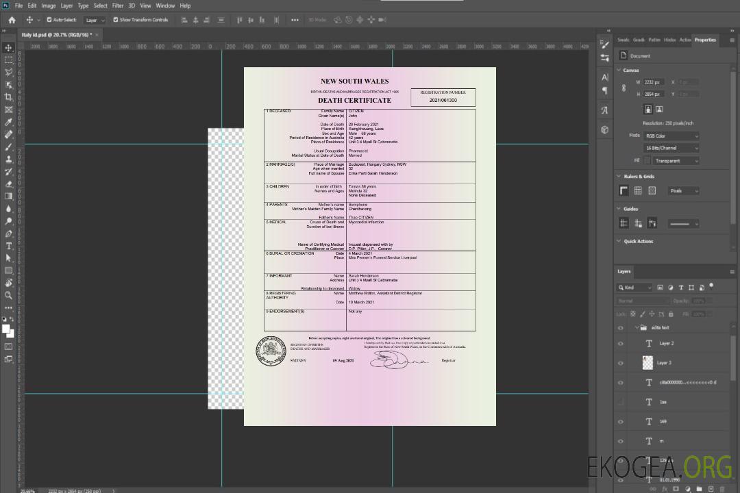 Modèle de certificat de décès Australie Nouvelle-Galles du Sud au format Word et PDF template